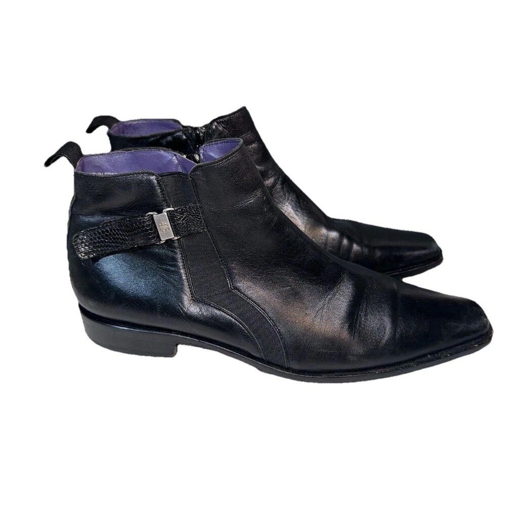 Mezlan 9.5 Chukka Boots Black Leather Ankle Side Zip Shoes W/ Strap Men’s Spain